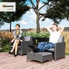 Outsunny 5 Piece Rattan Garden Furniture Set, Wicker Patio Conversation Set with 2 Chairs, 2-Tier Coffee Table, 2 Ottomans and Thick Cushions for Outdoor, Balcony, Bistro, Porch, Grey