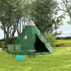 Outsunny 6 Men Tipi Tent, Camping Tent with Mesh Windows, Sewn-in Floor, Two Doors and Carry Bag, Easy Set Up, for Hiking Picnics Outdoor Night, Green
