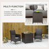 Outsunny Patio PE Rattan Side Table, Square Outdoor Coffee Table w/ Tempered Glass Top, Mixed Brown