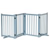 PawHut Wooden Dog Gate, Dog Fence Indoor, 80 cm Tall Freestanding Pet Gate for Small and Medium Dogs with 4 Panels, 2 Support Feet, Blue-Grey