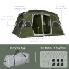 Outsunny 2 Room Camping Tent, Family Tent 4-8 Person with Large Mesh Windows, Easy Set Up for Backpacking Hiking Outdoor, Green