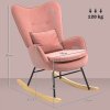 HOMCOM Velvet Rocking Chair with Lumbar Pillow, Rocker Armchair with Metal Legs and Wood Base for Living Room, Bedroom, Pink