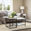 HOMCOM Modern Coffee Table Set of Two, Marble-Effect Nesting Side Tables with Steel Frame for Living Room