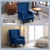 HOMCOM Retro Accent Chair, Velvet Wingback Armchair with Wood Frame Button Tufted Design for Living Room Bedroom, Blue