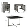 Outsunny 8 Seater Rattan Cube Garden Furniture Set, Rattan Dining Set with Cushions, Outdoor Dining Table and Chairs with 4 Armchairs, 4 Stools, Square Glass Top Table, Mixed Grey
