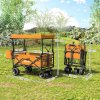 Outsunny 120L Festival Trolley on Wheels, Folding Camping Trolley Cart with Removable Canopy, All-Terrain Wheels, Adjustable Handle and Side Pockets for Garden Beach Fishing Shopping, Orange