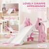 AIYAPLAY 3 in 1 Kids Slide, Giraffe Shape Toddler Slide with Climber, Basketball Hoop and Ball, Indoor Playground Equipment for Age 1-3, Pink