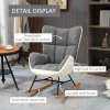 HOMCOM Rocking Chair for Nursery, Upholstered Wingback Armchair with Steel and Wood Legs for Living Room, Bedroom, Balcony, Grey and Cream