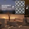 Outsunny Reversible Outdoor Rug with LED String Lights, Waterproof Plastic Straw Mat with Carry Bag for Garden, Deck, RV, Picnic, Beach, Camping, 182 x 274cm, Black and White