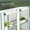 Outsunny 3 Tier Lean-to Mini Greenhouse with Reinforced PE Cover, Portable Small Greenhouse with Roll-Up Door, Green Hemmed Edging, 144 x 48 x 152cm, White