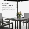 Outsunny 5 Pieces Garden Dining Set with Glass Top Dining Table, Outdoor Patio Table and 4 Armchairs with Texteline Fabric Seats and Backrest, Wood-plastic Composite Armrests Top, Grey