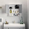 kleankin Mirror Cabinet Wall Mounted with Double Mirrored Doors, Hanging Cabinet with Cupboard and Shelf, Bathroom Wall Storage Organiser