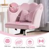 HOMCOM Velvet Office Chair with Petal Shell Back and Lumbar Pillow, Armless Desk Chair with Wide Seat and Tilt Function, Height Adjustable Swivel Makeup Vanity Chair for Bedroom, Pink