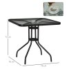 Outsunny 76 cm Square Dining Table with Parasol Hole, Outdoor Coffee End Side Table with Tempered Glass Top, Steel Frame for Garden, Patio, Black