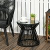 Outsunny Outdoor Coffee Table, Round PE Rattan Side Table with Tempered Glass Table Top, Hollow Drum Design for Garden, Balcony, Patio, Black