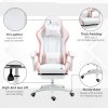 Vinsetto Computer Gaming Chair, PU Leather Office Desk Chair with Footrest, Swivel Wheels, 135?? Reclining Back, Lumbar Support, Headrest for Home, White and Pink