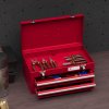 DURHAND 2 Drawer Tool Chest, Lockable Metal Tool Box with Ball Bearing Runners, Portable Toolbox, 460mm x 240mm x 220mm, Red