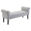 HOMCOM Bed End Bench, Window Seat, Linen Chaise Lounge Sofa with Arm and Wooden Legs for Bedroom, Living Room, Grey