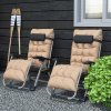 Outsunny 2 Piece Reclining Zero Gravity Chair Metal Frame Folding Garden Sun Lounger with Cushion Headrest, Khaki