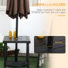 Outsunny Garden Side Table, 51x51cm Square Patio Coffee Table with Umbrella Hole, End Table with Steel Frame for Balcony, Black