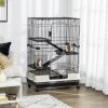 PawHut 4-Level Small Animal Cage, Indoor Bunny House, for Ferrets, Chinchillas w/ Wheels, Slide-Out Tray, Black, 81 x 52.5 x 114 cm