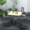 Outsunny 4 Seater Rattan Cube Garden Furniture Set with Cushions, Square Garden Dining Set with Stone Composite Board Top Table, Wicker Outdoor Table and Chairs, Grey
