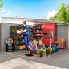 Outsunny 11.3 x 9.2ft Lean to Metal Garden Shed, Outdoor Galvanised Tool Storage House with Double Sliding Doors and 2 Air Vents, Green