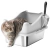 PawHut Cat Litter Tray Stainless Steel, Cat Litter Box High Sided with Metal Litter Scoop, Never Absorbs Odors, Anti Leakage & Easy to Clean, 43 x 33 x 25 cm, Grey