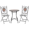 Outsunny 3 Pieces Garden Furniture Set, Bistro Set with 1 Ceramic Tile Round Table and 2 Foldable Chairs for Outdoor, Indoor, Patio, Balcony, Black
