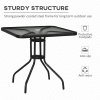 Outsunny 76 cm Square Dining Table with Parasol Hole, Outdoor Coffee End Side Table with Tempered Glass Top, Steel Frame for Garden, Patio, Black