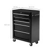 HOMCOM 5-Drawer Lockable Steel Tool Storage Cabinet with Wheels Handle 2 Keys Organisation Box Unit Chest Garage DIY Workshop Trolley Black