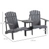 Outsunny Wooden Outdoor Double Adirondack Chairs Loveseat w/ Centre Table and Umbrella Hole, Garden Patio Furniture for Lounging and Relaxing, Dark Grey