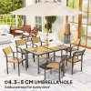 Outsunny Garden Table for 6, 150 cm Rectangular Outdoor Dining Table with 5 cm Umbrella Hole, Wood Effect Top, Rust Resistant Frame, for Patio, Balcony, Terrace, Natural Wood Finish