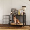 PawHut Dog Crate Furniture with 2 Rotatable Bowls, Dog Crate End Table with 2 Anti-Escape Doors, Storage Shelf, for Large Dogs, 100 x 60 x 88 cm, Grey