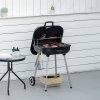 Outsunny Portable BBQ Charcoal Grill with 2 Wheels and Cooking Utensils, Smoker Grill with Lid for Outdoor Barbecues, Camping, Picnic, Courtyard