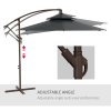 Outsunny 2.7m Garden Banana Parasol Cantilever Umbrella with Crank Handle, Double Tier Canopy and Cross Base for Outdoor, Hanging Sun Shade, Black