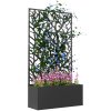 Outsunny Metal Garden Bed with Trellis, Wall Mounted or Freestanding Raised Planter with Privacy Panel, Two Big Trees Cut-out Privacy Screen with Planter Box for Climbing Plants, Flowers, Vegetables