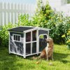 PawHut Wooden Dog Kennel, Elevated Dog House with Removable Floor, Asphalt and Openable Roof, Giant Window, Outdoor Pet House Shelter for Large Dogs, Charcoal Grey