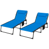 Outsunny 2 Piece Foldable Sun Lounger Set with 5-level Reclining Back, Outdoor Tanning Chairs Sun Loungers with Build-in Padded Seat, Side Pocket, Headrest for Beach, Patio, Blue