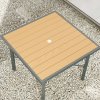 Outsunny Garden Table for 4, 90 cm Rectangular Outdoor Dining Table with 4.2 cm Umbrella Hole, Wood Effect Top, Rust Resistant Frame, for Patio, Balcony, Terrace, Natural Wood Finish
