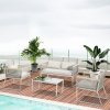 Outsunny 4 Pieces Rattan Garden Furniture Set, Metal Frame Outdoor Furniture Sofa Set with Cushions, Pillows & Tempered Glass Top Table, Wicker Garden Sofa for Conservatory, Patio, Grey