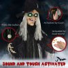 HOMCOM 6ft Outdoor Halloween Decoration Witch, Standing Witch Prop Life Size with Sound and Motion Activated, Light Up Eyes, Talking Sound, Posable Arms