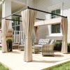 Outsunny 3 x 3(m) Pergola with Retractable Roof Canopy and Curtains, Metal Frame Garden Gazebo Outdoor Sun Shade Shelter for Grill, Patio, Deck, Beige