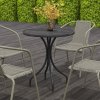 Outsunny ??66cm Garden Side Table, Round Bistro Coffee Table, Outdoor Patio Table with Steel Frame and Slat Tabletop for Balcony and Porch, Grey Wood Grain