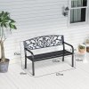 Outsunny Garden Bench, 2 Seater Metal Outdoor Bench Seat, Patio Loveseat with Armrests, Floral Backrest and Slatted Seat, 240 KG Capacity for Park, Porch, Black