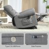 HOMCOM Power Lift Chair for Elderly, Electric Recliner Armchair with Massage and Heat, Type C and USB Ports, Fabric Riser and Reclining Chair with Side Pockets, Grey