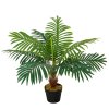 Outsunny 60cm/2FT Artificial Palm Tree Decorative Plant 8 Leaves with Nursery Pot, Fake Tropical Tree for Indoor Outdoor D??cor