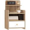 HOMCOM Bedside Table, Bedside Cabinet with Drawer, Modern Side Table with Shelf for Bedroom, Living Room, Natural Wood Effect