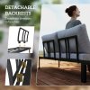 Outsunny 4 Piece L Shaped Garden Furniture Set, 4 Seater Garden Corner Sofa Set, 2 Loveseats with Removable Backs, 2 Wood-Plastic Coffee Tables and Thick Cushions for Outdoor, Grey