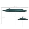 Outsunny 4.6m Large Garden Parasol Double-Sided Sun Umbrella Patio Market Canopy Shade Outdoor Dark Green - NO BASE